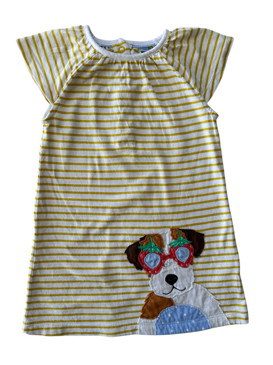 Mini Boden - Yellow Stripe Dog Dress - Size 1