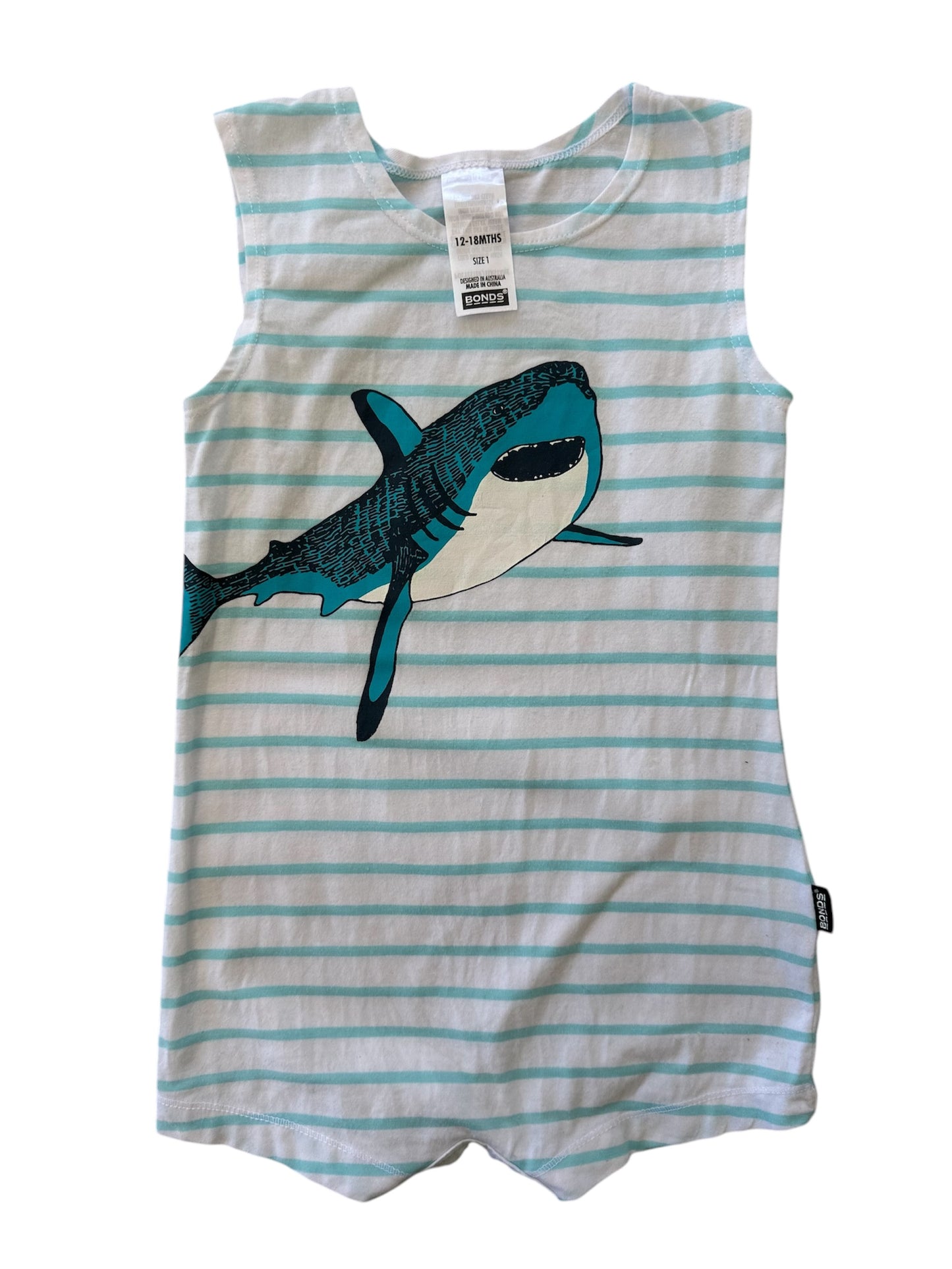 Bonds - White Blue Shark Onesie - Size 1