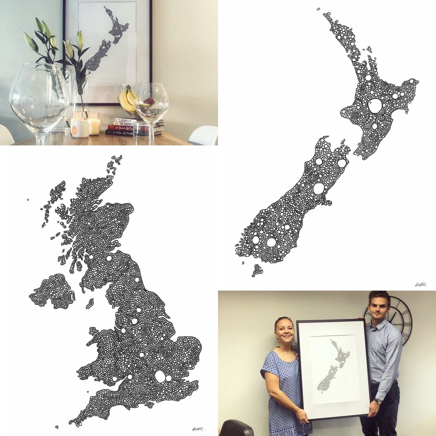 New Zealand Map Dotty - Watercolour Painting Digital Print