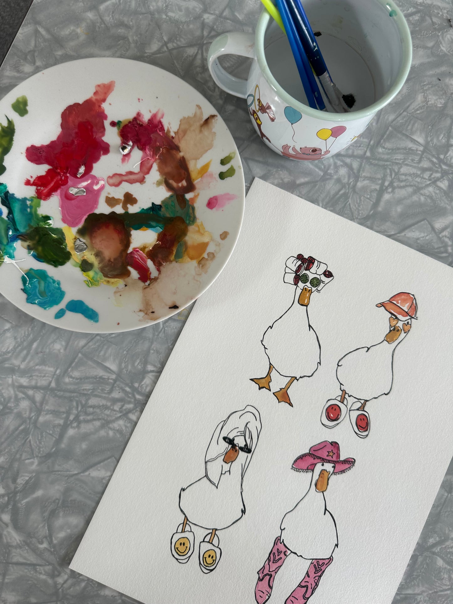 Silly Geese - Watercolour Painting Print