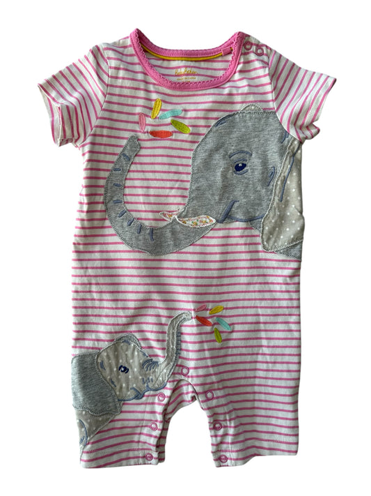 Mini Boden - Pink Stripe Elephant Onesie - Size 1-2