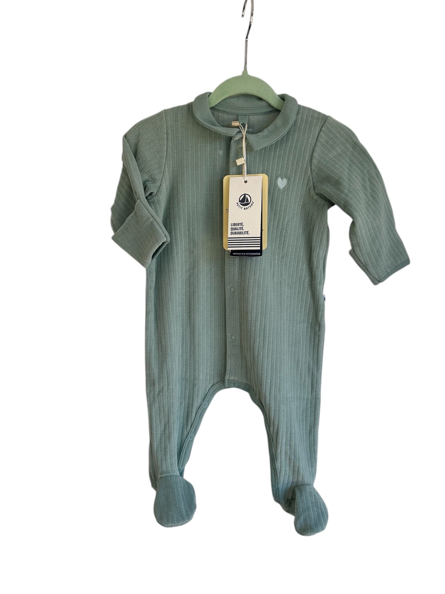 Petit Bandau - Teal Velour Onesie - 3-6 months