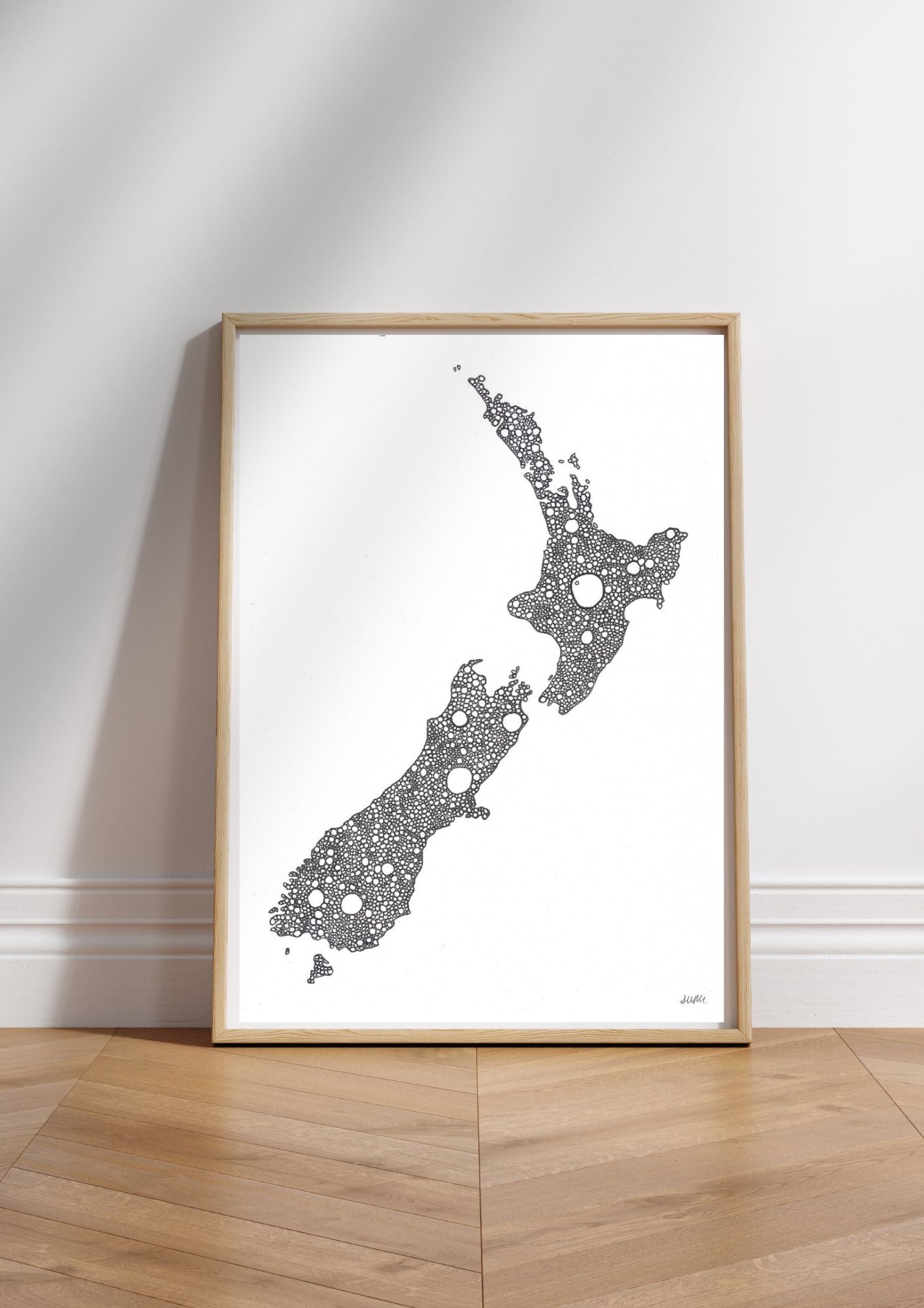 New Zealand Map Dotty - Watercolour Painting Digital Print