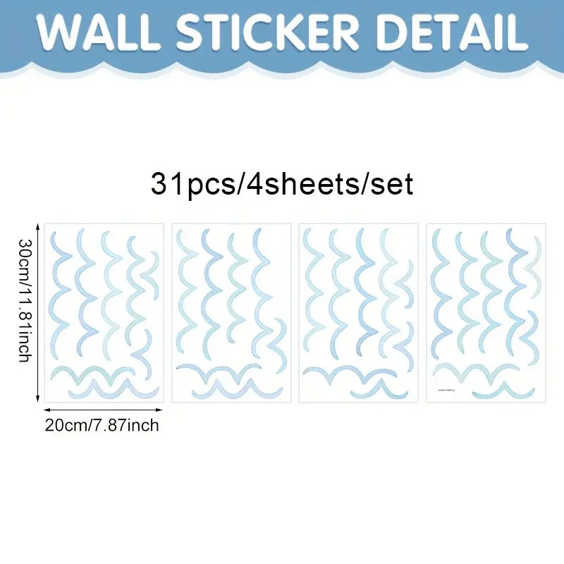 Blue Wave Decal - 4 Sheet Set - Wall Sticker