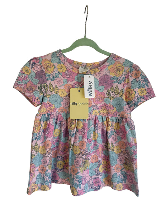 Milky - Floral Pink & Blue Tee - Size 5