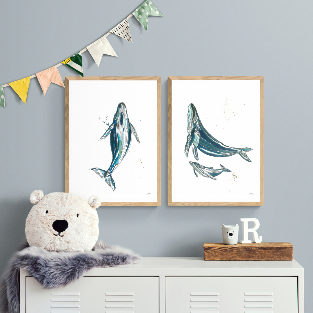 Whale & Calf - Watercolour Painting Digital Print