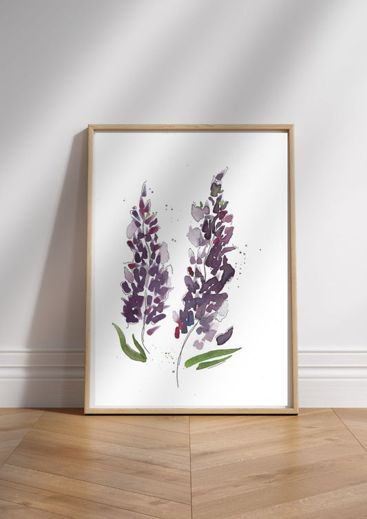 Lupins in November - Watercolour Painting Digital Print