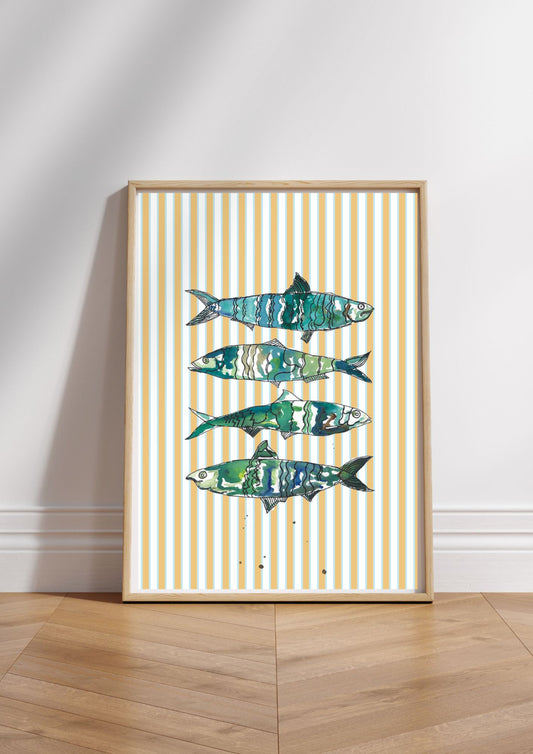 Sardines in Stripes - Watercolour Painting Print