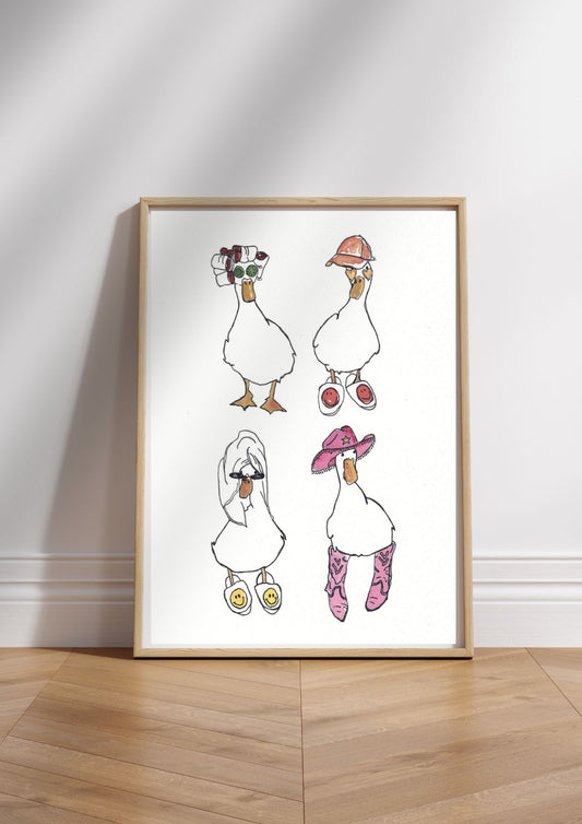 Silly Geese - Watercolour Painting Print